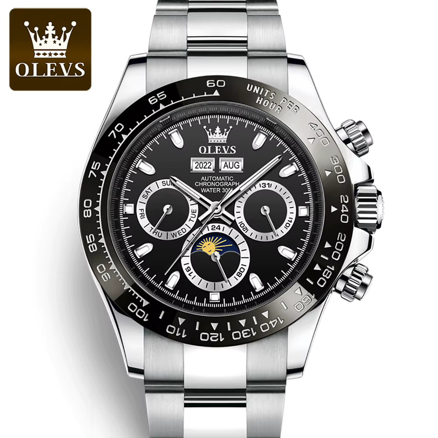 OLEVS Chronograph, Automatik, Edelstahl, Schwarz, Bicolor, Herren - Bild 7