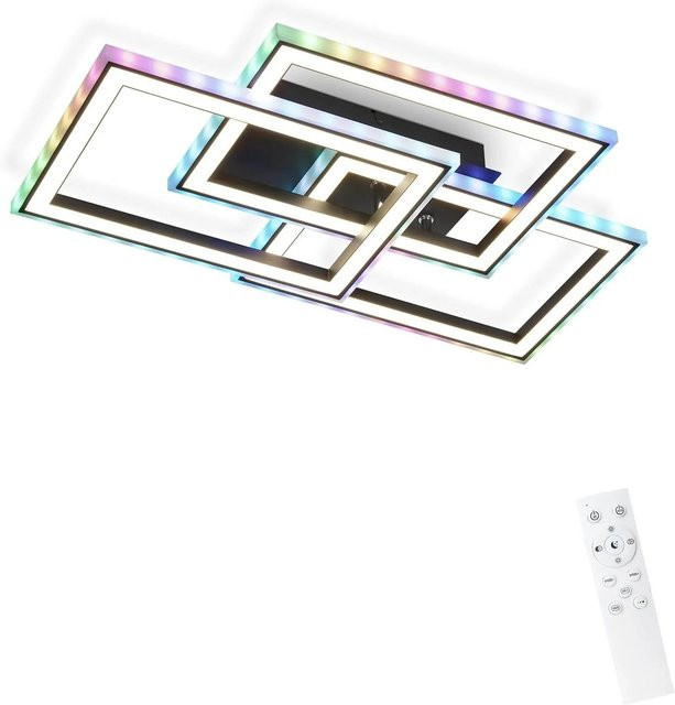 NETTLIFE LED Deckenleuchte aus Aluminium in Schwarz, dimmbar mit Fernbedienung und RGB-Funktion, B: 54 cm - Bild 1