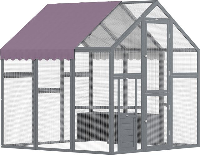 PawHut Hühnerstall Freilaufgehege aus Tannenholz mit wasserdichtem Anti-UV Dach in Grau, B/H/L: 183 x 182 x 168 cm - Bild 1