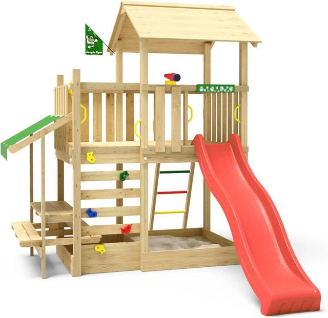 Jungle Gym Spielturm Plaza Holz Turm Picnic Modul Rutsche Rot - Bild 1