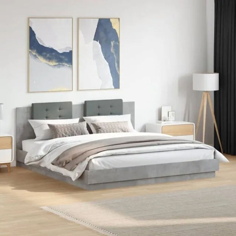 Modernes Bettgestell mit Kopfteil und LED-Leuchten von Vidaxl in Grau, B/T/H: 200 x 200 x 84 cm - Bild 1