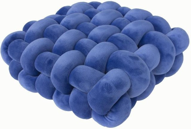 Linyi toy Handgefertigtes Knoten-Kissen aus Plüsch, quadratisches Dekokissen in Blau, B/T/H: 33 x 33 x 12 cm - Bild 1