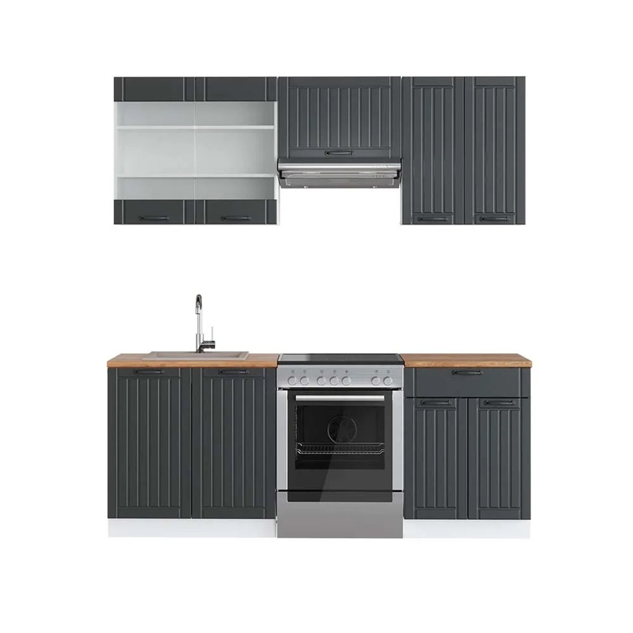 Vicco Fame-Line Küchenzeile Landhausstil in Anthrazit und Weiß mit Eiche-Optik, Breite: 200 cm - Bild 2