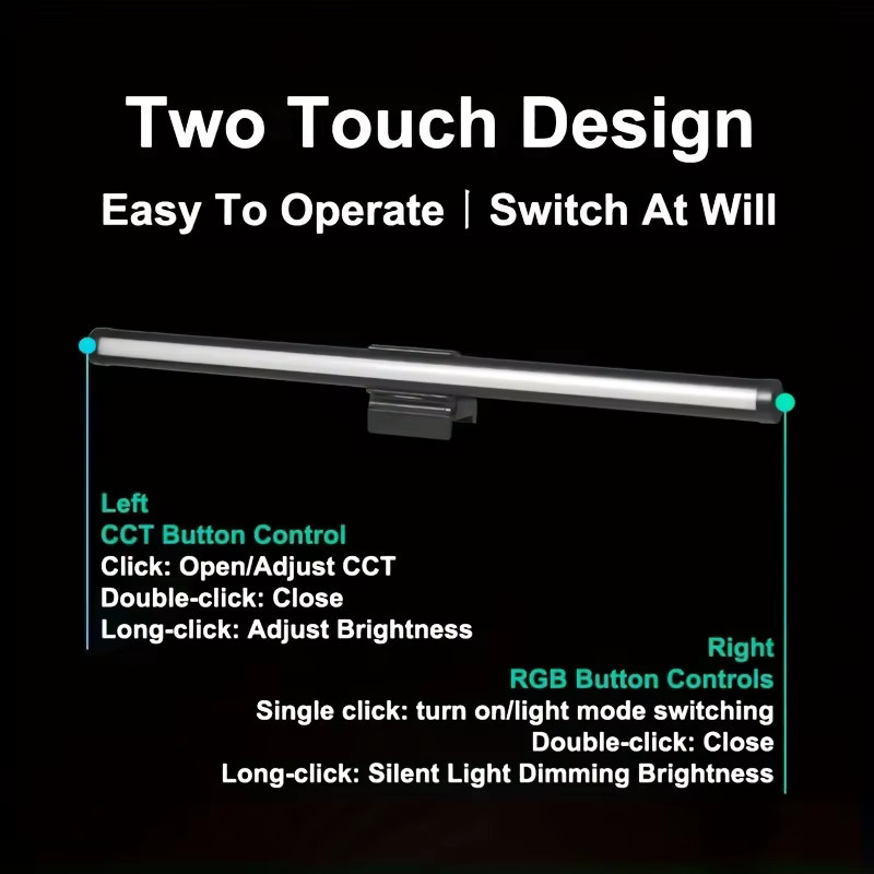 NOVEYEE RGB LED-Monitorleuchte in Schwarz, stufenlos dimmbar mit Touch-Steuerung und USB-Anschluss für Home-Office und Gaming - Bild 4
