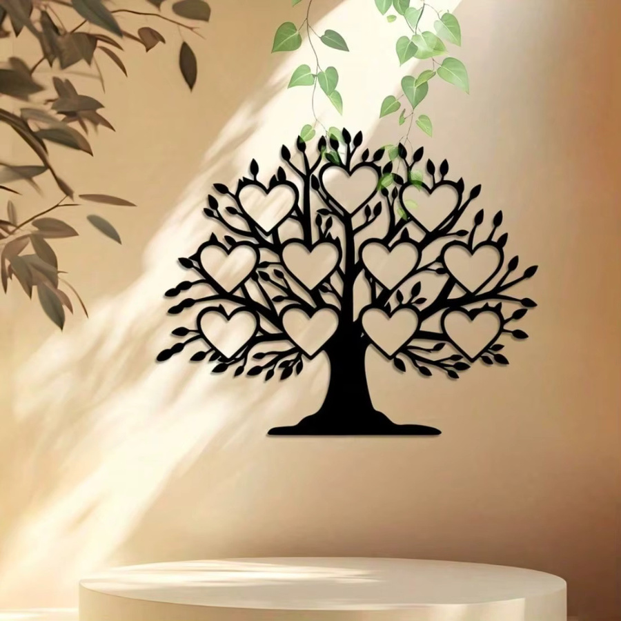 CIFBUY Herz-Baum Wandkunst aus Metall in Schwarz-Weiß, minimalistische Eisenzweig-Silhouette zur Wandmontage - Bild 3