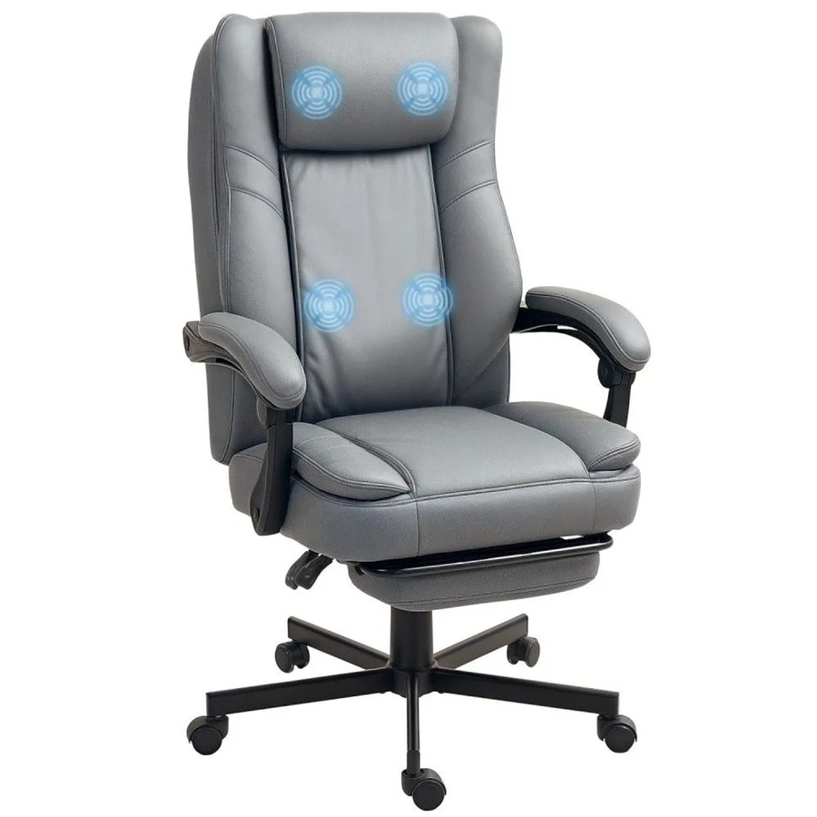 HOMCOM Bürostuhl mit Massagefunktion aus Mikrofaser-Stoff und Schaumstoff in Grau, B/T/H: 69 x 64 x 112-120 cm - Bild 2