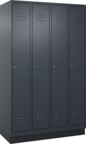 C+P Spind Classic PLUS Garderobenschrank mit Sockel, 4 Abteile, Anthrazit/Schwarz, B/T/H: 120 x 50 x 195 cm, mit Zylinderschloss und 3 Garderobenhaken - Bild 1