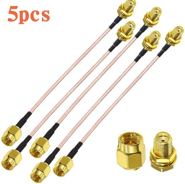 5er Set SMA Stecker auf SMA Buchse RF JKM RG316 Koaxial-Verlängerungskabel in Gold - Bild 1