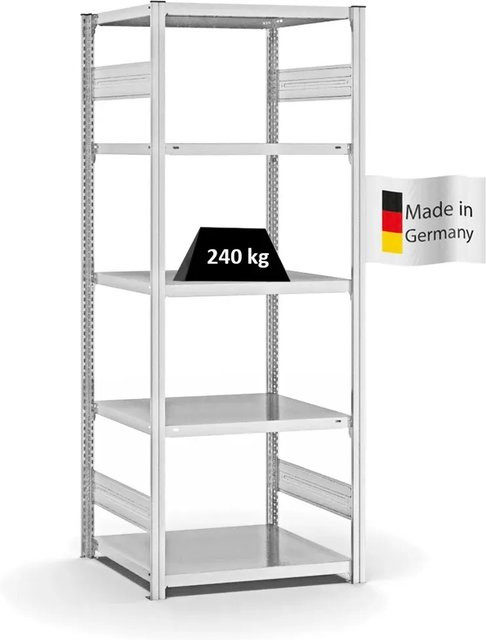 PROREGAL Fachbodenregal Stecksystem T-Profil Medium-Duty Grundregal, 5 Ebenen, Lichtgrau, H x B x T: 200 x 75 x 60 cm - Bild 1