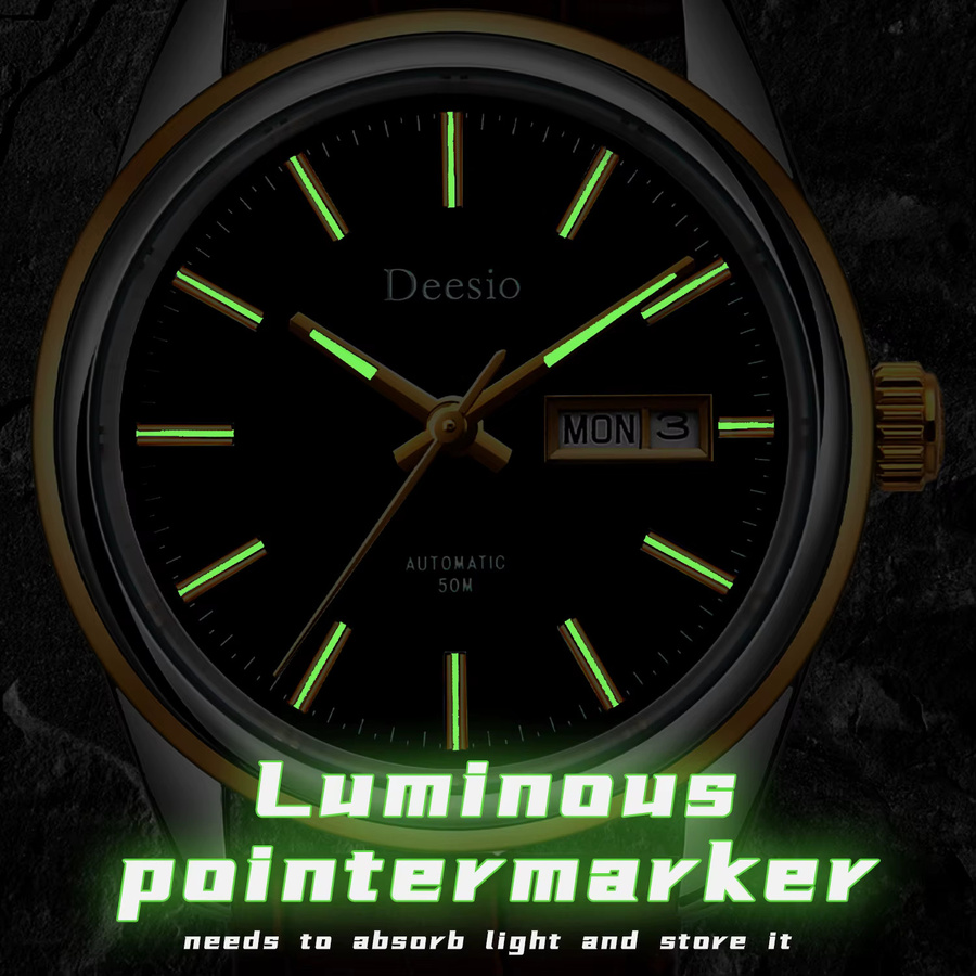 Deesio Armbanduhr Automatik, Edelstahlgehäuse, Leder, Herren - Bild 2