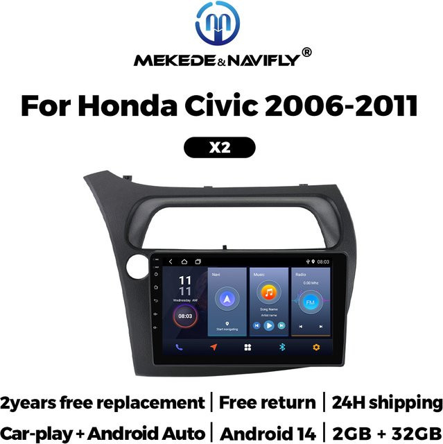 MEKEDE Android Autoradio mit GPS und Rückfahrkamera für Honda Civic Fließheck 2006-2011 LHD, Schwarz - Bild 1
