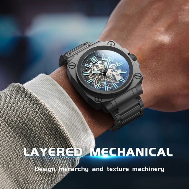 FeelNever Armbanduhr Automatik, Edelstahl, Blau, Leder, Herren - Bild 1