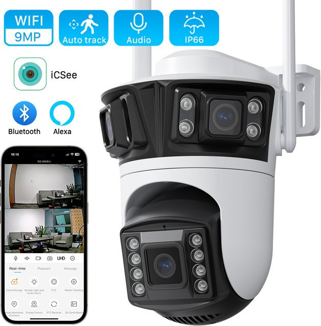 ANBIUX 6K 12MP HD Outdoor WIFI IP Kamera mit drei Objektiven, AI Menschliche Erkennung und iCsee App Unterstützung, Weiß - Bild 1
