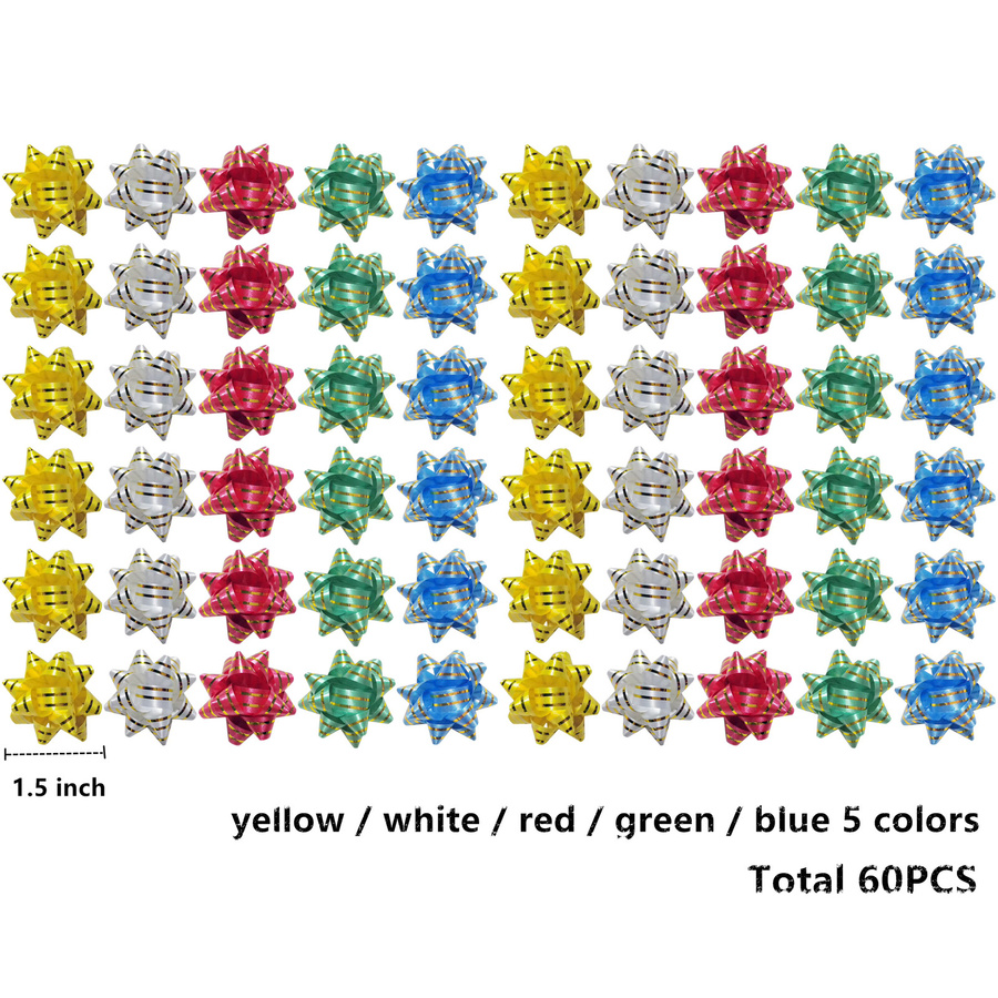 60 Stück selbstklebende Stern-Bögen in Multicolour zur Dekoration von Geschenkboxen und für festliche Party-Anlässe, Durchmesser: 3,81 cm - Bild 3