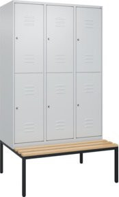 C+P Doppelstock-Spind Classic PLUS Sitzbank mit 3 Abteilen, Buche-Hartholz und Zylinderschloss, B/T/H: 212,0 x 120,0 x 81,5 cm - Bild 1