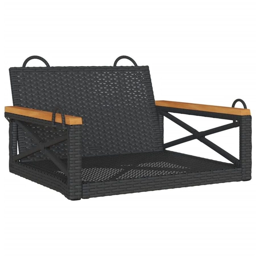 furnicato Hängesessel Schwarz aus UV-beständigem PE-Rattan mit Metallrahmen, B/T/H: 63 x 62 x 40 cm - Bild 2