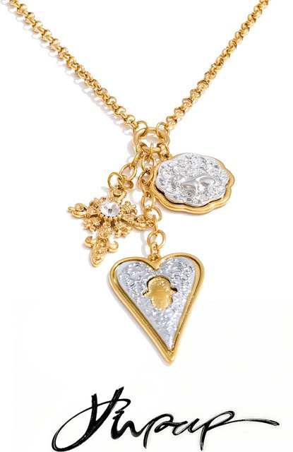 Yhpup Halskette Edelstahl, Kreuz-Herz-Anhänger, Gold, Unisex, 85 cm - Bild 1