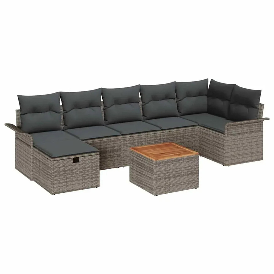 vidaXL Garten-Sofa-Set 8-teilig in Grau aus Poly-Rattan mit Polstern und Ottoman in U-Form - Bild 2