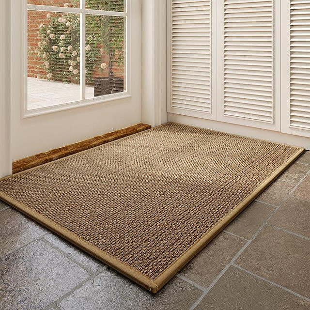 Rutschfeste Eingangsfußmatte aus geflochtenem Leinen und Gummi in Beige, B/B: 60 x 90 cm - Bild 1