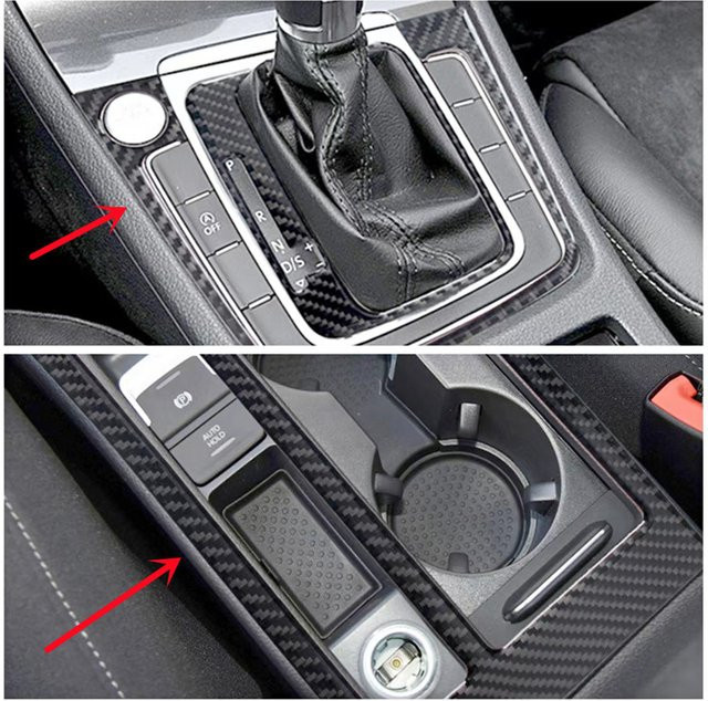 Carbon Fiber Getriebe Schaltschalter Panel und Becherhalter Abdeckung Dekorations-Set für Volkswagen Golf 7 in Schwarz - Bild 1