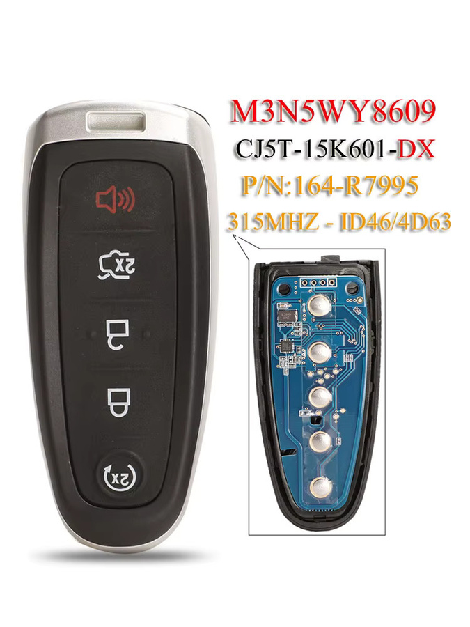 Jingyuqin Smart-Fernbedienungsschlüssel M3N5WY8609 mit 5 Tasten, 315MHz, ID46 4D63 Chip für Ford Edge Escape Keyless Go, Farbe: Schwarz - Bild 6