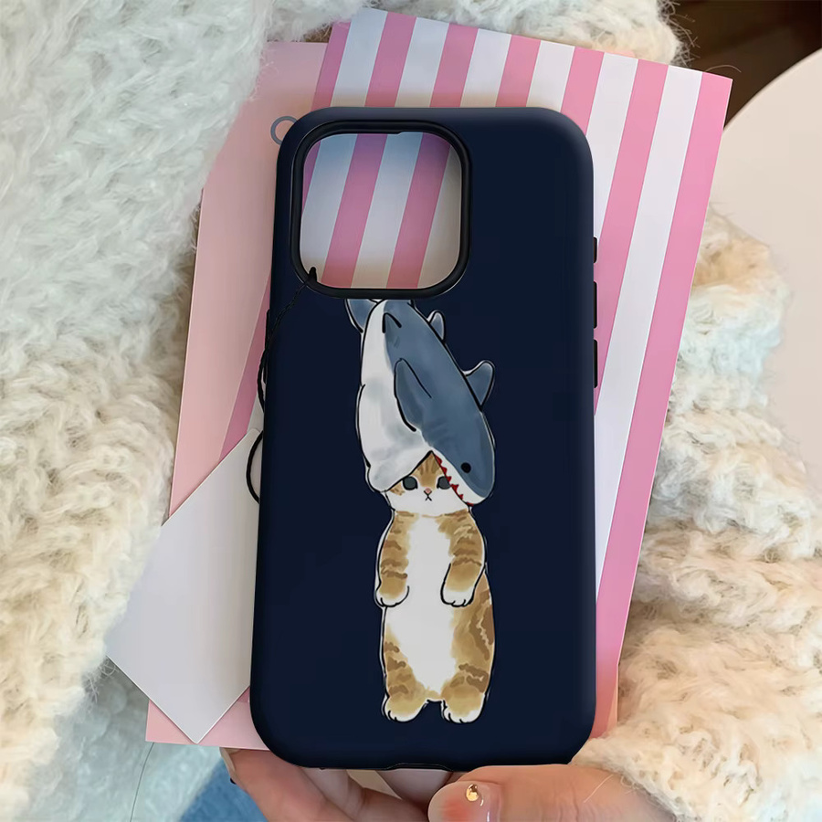 Potdemiel Handyhülle Shark Hat Tabby Cat für iPhone 17 16 15 14 13 Pro Max Plus mit doppelschichtiger Rückseite in Blau - Bild 4