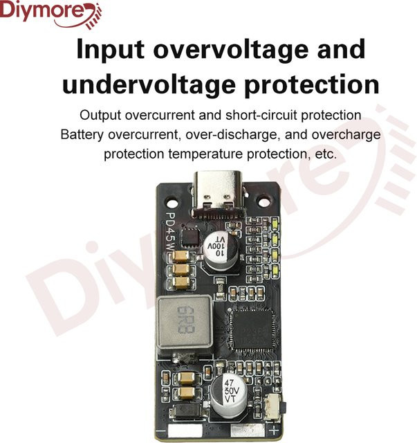 diymore PD45W Lithium-Eisenphosphat-Batterielade- und Entlademodul mit USB-C Schnellladung QC2.0/QC3.0/QC3.0+ für 2-6S, Schwarz - Bild 1