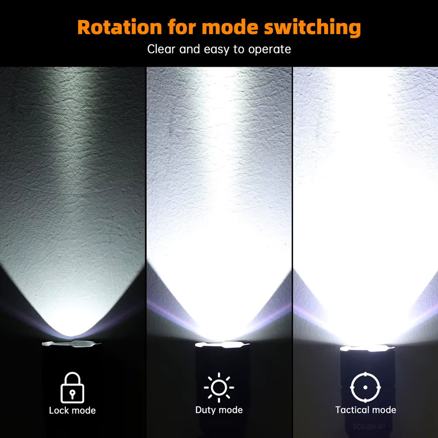 Sofirn SK1 Taktische Taschenlampe mit SFT25R LED, 1300 lm, USB-C wiederaufladbar, 479 m Reichweite, IP68 wasserdicht, EDC Taschenlampe mit Dual Schalter - Bild 2