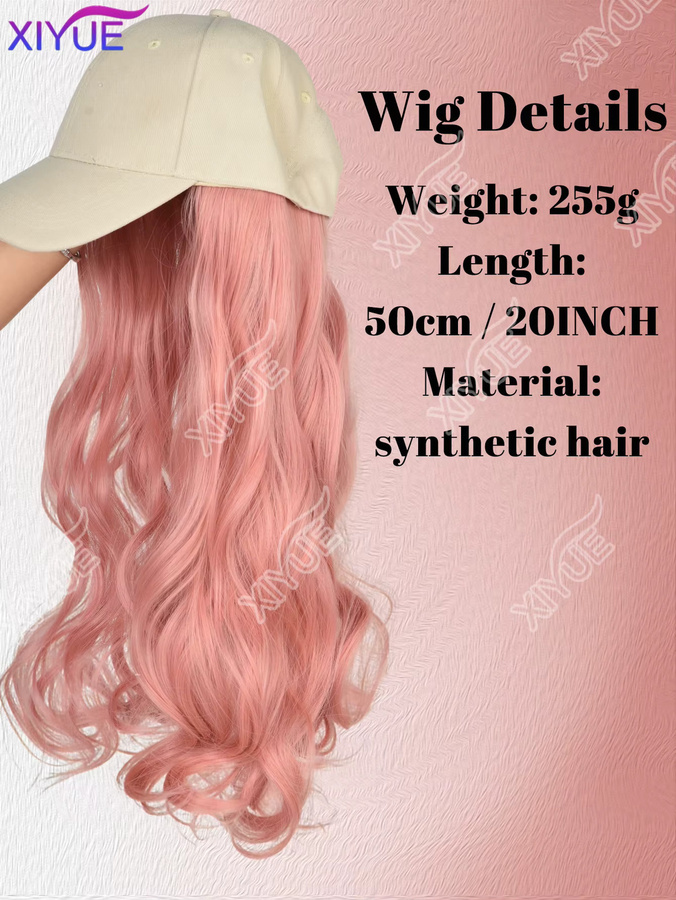 XIYUE Hut-Perücke, beigefarben, rosa, lockig, gewellt, 20 Zoll, Damen - Bild 2