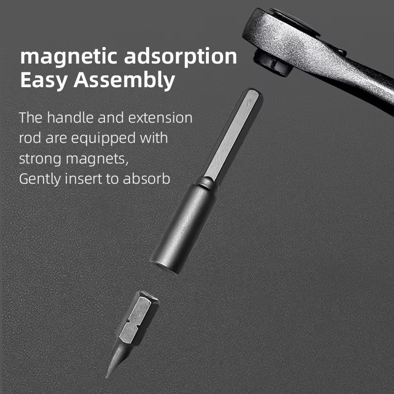 25-in-1 Hand-Ratschenschraubendreher-Set aus Aluminiumlegierung in Silber mit Chrom-Vanadium-Stahl Bits - Bild 3