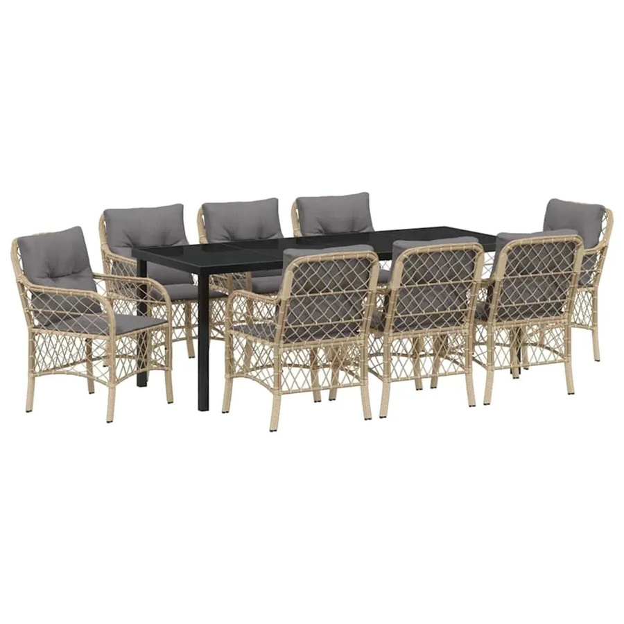 vidaXL Garten Essgruppe 9-teilig aus Poly Rattan und Stahl mit Kissen und Glas in Beige - Bild 2