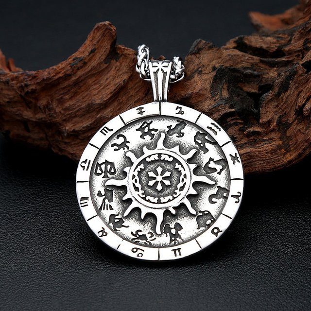 NORTHMAN Halskette, Runde Anhänger, Edelstahl, Silber, Unisex, Vintage - Bild 1