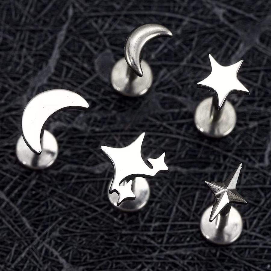 Labret Ohr-Lippen-Piercing Nasenstecker, Titan, Silber, Unisex - Bild 3