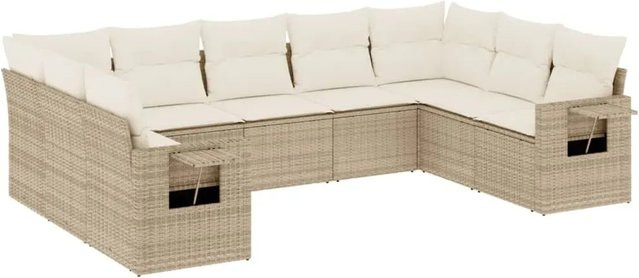 vidaXL 9-tlg. Garten-Sofagarnitur in L-Form aus Poly-Rattan mit Kissen in Beige - Bild 1