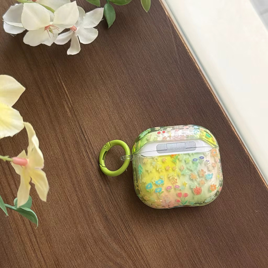 Spring Garden Kopfhörer-Schutzhülle für Apple AirPods 2 3 4 Pro Pro2 Pro3, bunte Blumen mit Farbverlauf in Gelb und Grün, transparent - Bild 2