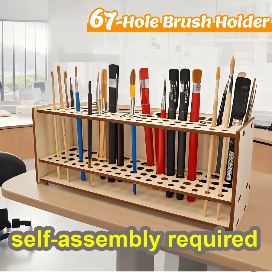 Holz Organizer Ständer in Braun mit 67/71 Löchern für Stifte, Pinsel und Schreibwaren - Bild 2