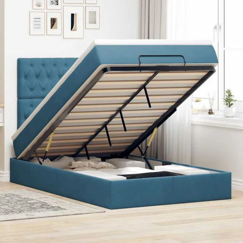 vidaxl Polsterbett Ottoman mit Matratze und LED-Beleuchtung aus Samt in Dunkelblau B/T/H: 120 x 190 cm - Bild 1
