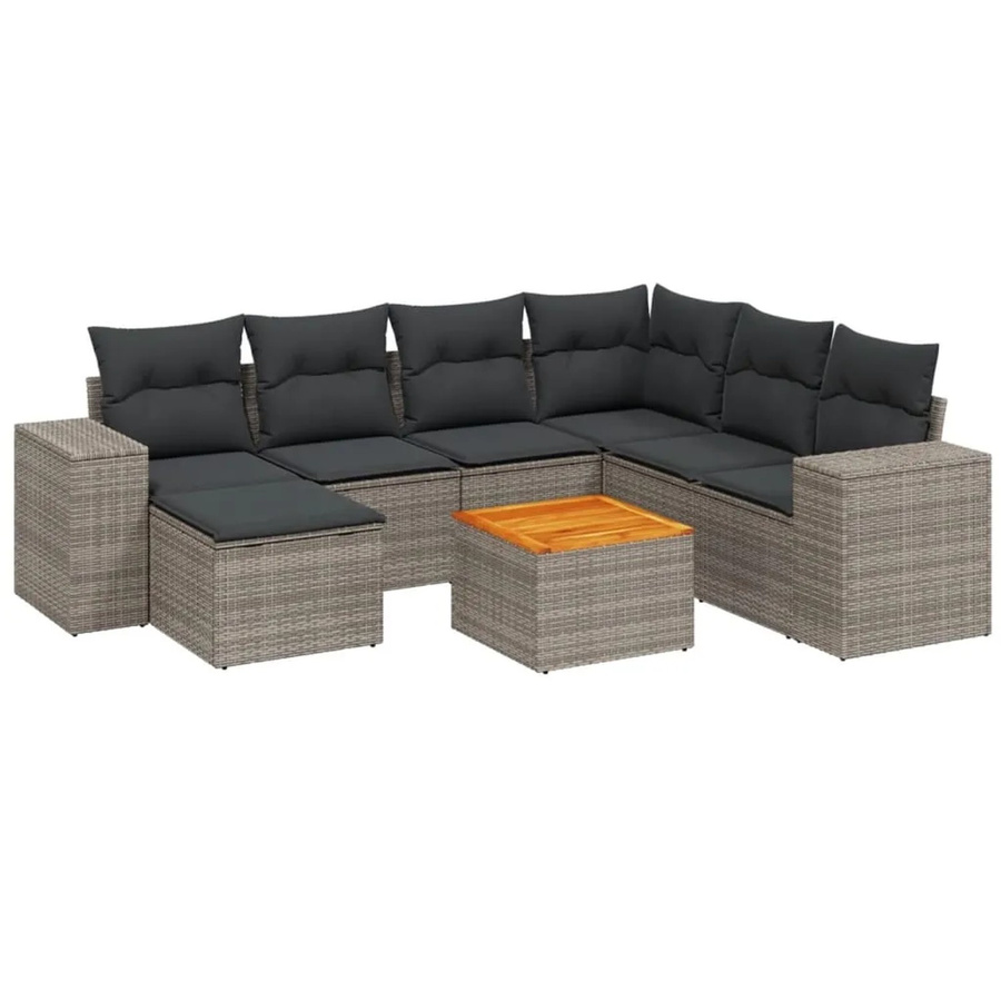 vidaXL 8-tlg. Garten-Sofagarnitur in L-Form aus grauem Poly-Rattan mit Kissen und pulverbeschichtetem Stahlgestell - Bild 2