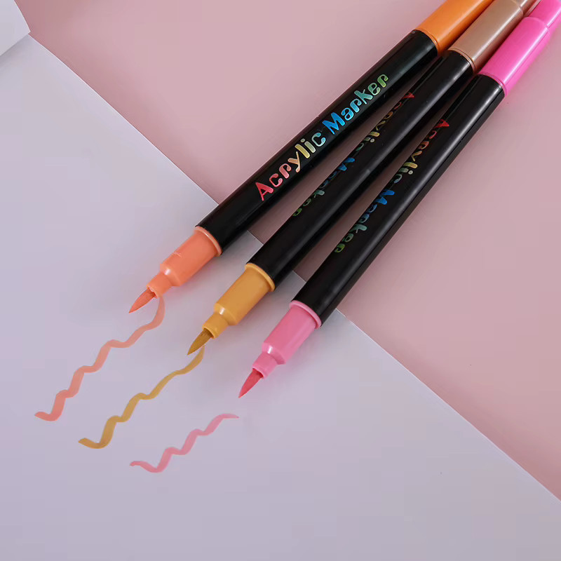 Kissbuty Acrylmarker Set mit Doppelspitze und Pinselspitze, farbige Marker für Stein, Holz und Kalligraphie, Multicolour - Bild 3