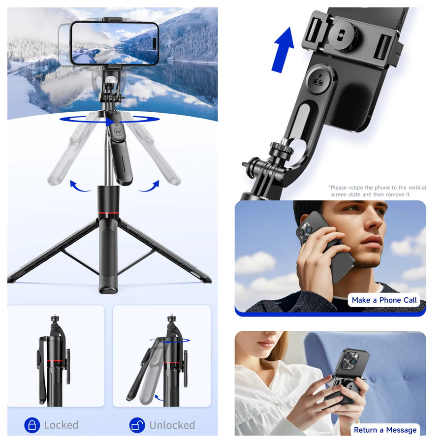 MEUYAG Selfie Stick-Stativ mit Fülllicht und Bluetooth-Fernbedienung, 360 Grad Rotation, Schwarz - Bild 3