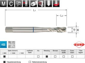 RUKO Maschinengewindebohrer M DIN 371 HSS M 8 in Silber - Bild 1