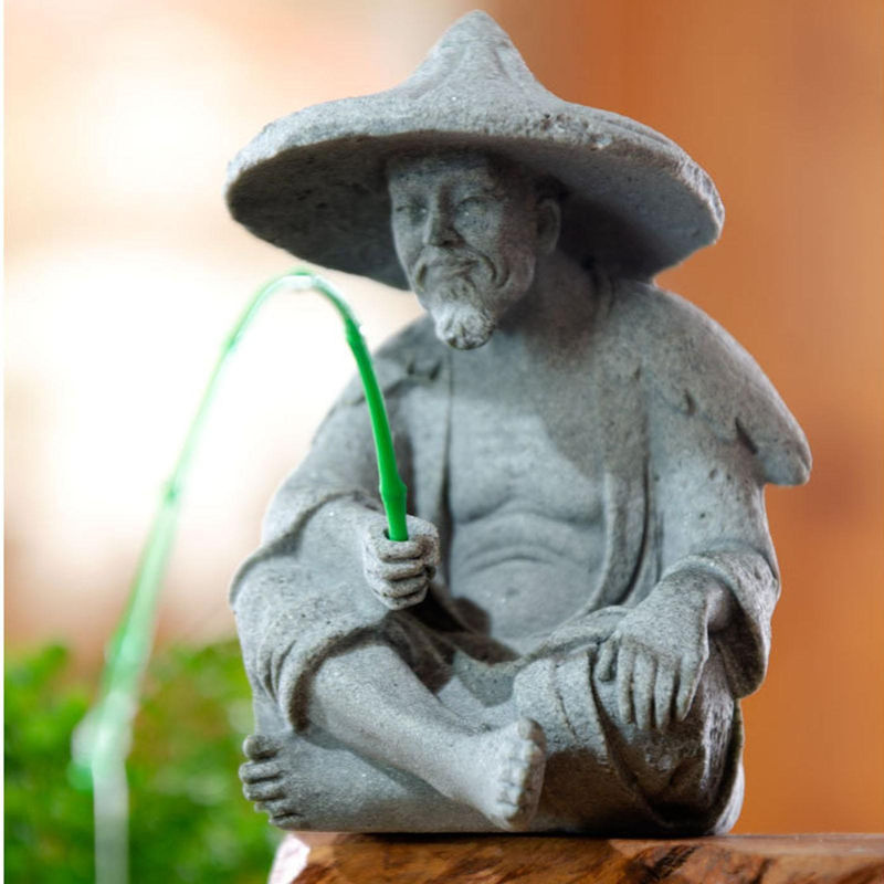 Tooarts Fischer Ornament aus Kunstharz in Grau als dekorative Statue für Steingarten und Dekoration - Bild 2