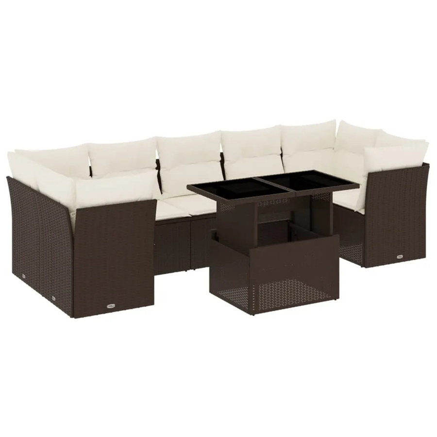 vidaXL 8-tlg Garten-Sofagarnitur aus Polyrattan in Braun mit Kissen und Gartentisch - Bild 2