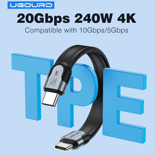 UGOURD USB-C zu USB-C Datenkabel mit 20Gbps Übertragungsrate und 240W Schnellladefunktion, USB 3.2 Gen2 Kabel für SSD und Tablet, Schwarz - Bild 1