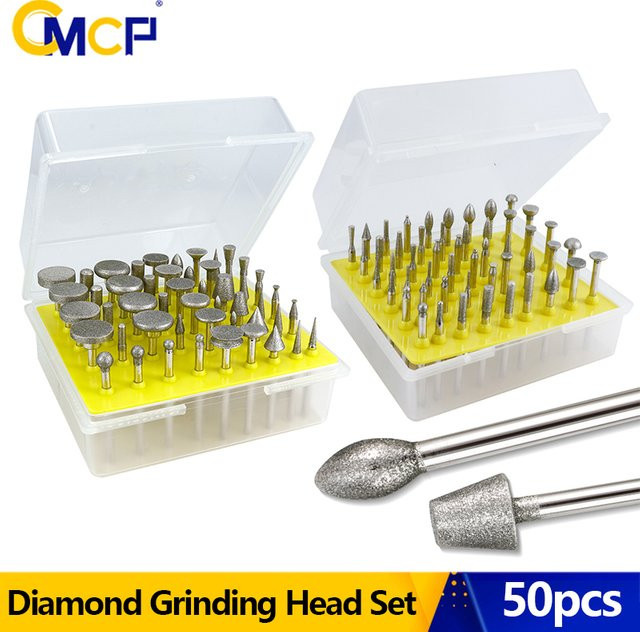 CMCP 50 Stück Diamant-Schleifaufsätze mit 3,175 mm Schaft für Dremel-Rotationswerkzeuge zum Polieren und Schleifen von Schmuck und Glas - Bild 1