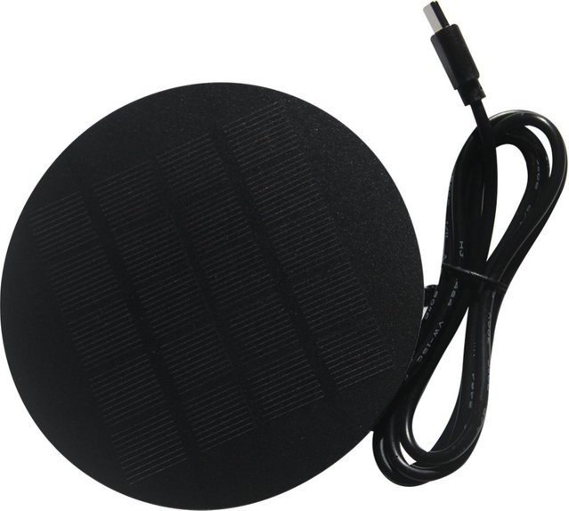 Kompaktes Solarpanel-Ladegerät in Schwarz mit 1,2 W, Typ-C-Ausgang (5V, 210 mA) und 1000 mm USB-Kabel, Durchmesser: 110 mm - Bild 1