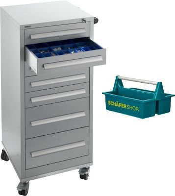 Schäfer Shop Select Schubladenschrank SFR 70 mit 7 Schubladen, abschließbar und rollbar, weißaluminium RAL 9006, B: 121,5 cm, T: 54,4 cm, H: 52,5 cm - Bild 1