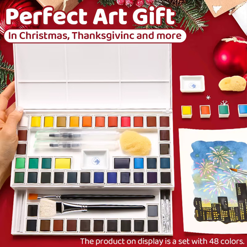 Marie's Aquarellfarben-Set mit nachfüllbaren Wasserstiften, Porzellanteller, Schwamm und Aquarellpapier in Multicolor - Bild 2