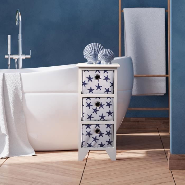 Badezimmer-Schrank VERSA Seestern mit 3 Schubladen in Blau aus Holz und Kunststoff, B/T/H: 58,0 x 29,0 x 1,0 cm - Bild 2