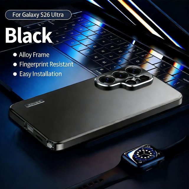 Magnetische Metallhülle aus Titan Aluminium für Samsung Galaxy S26 S25 S24 S23 S22 S21 Ultra Plus mit Objektivschutz in Schwarz - Bild 1